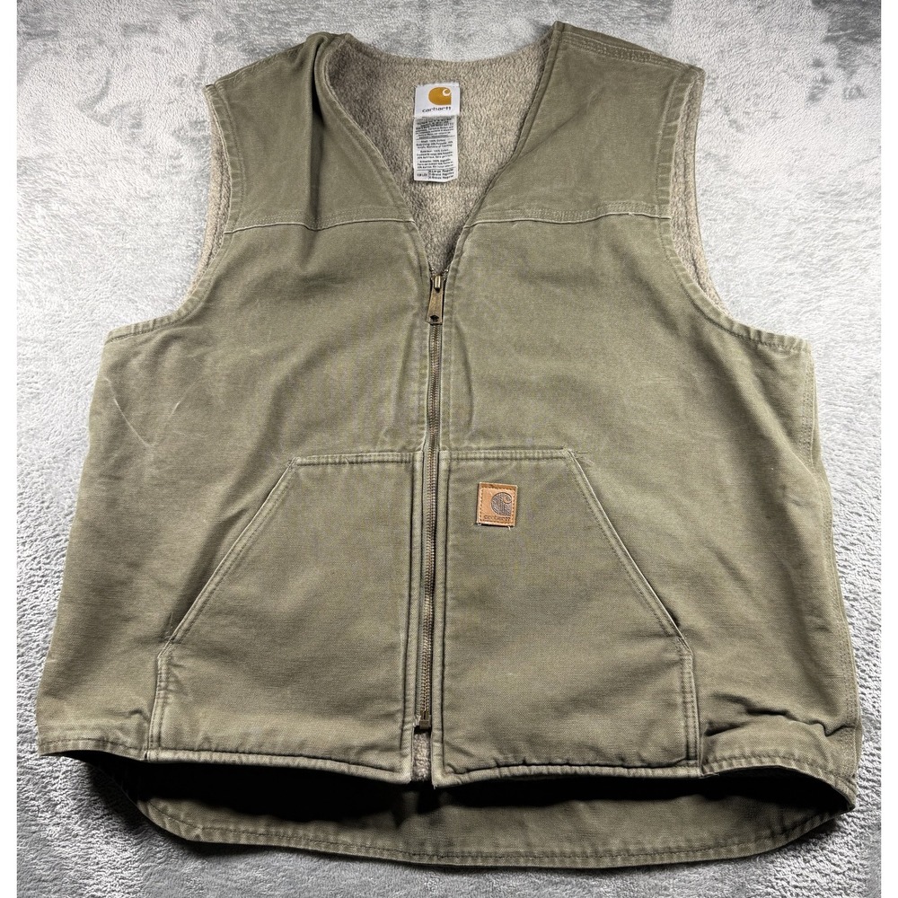 Carhartt V26 LOV Vest Mens XL Olive Fleece Lined Cotton Canvas Workwear